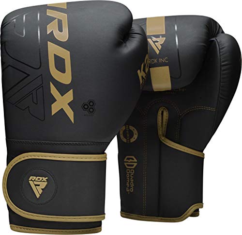 RDX Boxing Gloves, Pro Training Sparring, Maya Hide Leather, Muay Thai MMA Kickboxing, Men Women Adult, Heavy Punching Bag Focus Mitts Pads Workout, Ventilated Palm, Multi Layered, 8 10 12 14 16 18 Oz - color: GOLDEN, size: 8 OZ