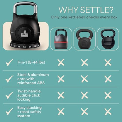 LifePro 7-in-1 Adjustable Kettlebell – PowerStone, Die-Cast Aluminum & Steel, Space-Saving Set with Handle-Twist Adjustment – Strength Training Kettlebell with Storage Base - size: 45.8 Pounds