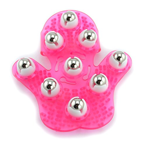 SAMYO Palm Shaped Massage Glove Body Massager with 9 360-degree-roller Metal Roller Ball Beauty Body Care (Pink)