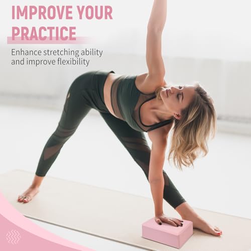 Yoga Blocks 2 Pack, 9"x6"x3" High-Density EVA Foam Yoga Block, Non-Slip Yoga Blocks for Yoga, Pilates Meditation, Stretching and Toning, Supportive, Latex-Free - color: Pink