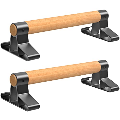 SELEWARE Wood Push Up Bars Steel Calisthenic Parallette Bars Handstand Bars - color: A: Wood Grip (15.7"L x 4"H)