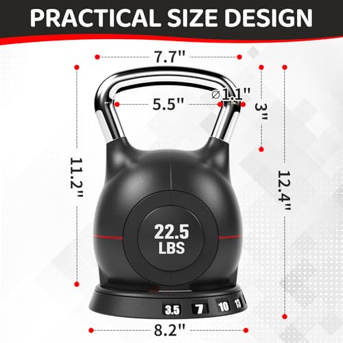 LIFERUN Adjustable Kettlebell Set with 7 Weight Levels, Choose 22.5 lb or 44 lb, Quick-Change Weight Dial & Safety Lock, Space-Saving Design, Full-Body Workout & Cross-Training