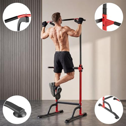 Power Tower Home Gym Strength Training Station Adjustable 10 Height Levels, Heavy-Duty Chin-Up Tower with Parallel Dip Handles, Bodyweight Workout Equipment for Pull-Ups, Dips, Knee Raises, Push-Ups, 330 Lb Capacity