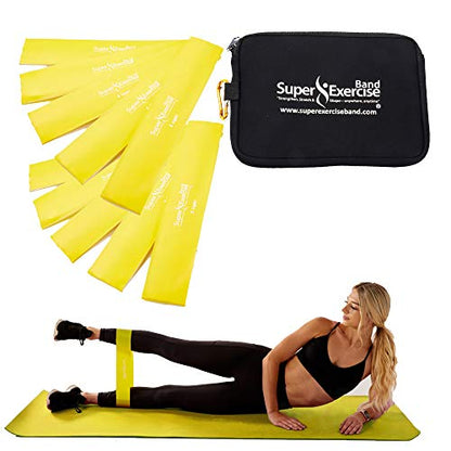USA 14" x 3" Extra Long Latex Free Mini Loop Bands in 3, 5, 10 Pack Sets. 10 Strengths for Resistance Training, Stretching, Yoga, Toning. Plus an Exclusive iPhone App and E-Book. - color: e. Yellow X LIGHT Loop Band 10 Pack