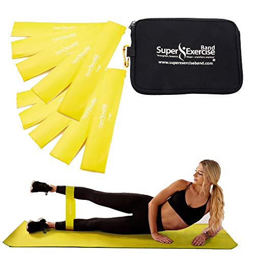 USA 14" x 3" Extra Long Latex Free Mini Loop Bands in 3, 5, 10 Pack Sets. 10 Strengths for Resistance Training, Stretching, Yoga, Toning. Plus an Exclusive iPhone App and E-Book. - color: e. Yellow X LIGHT Loop Band 10 Pack