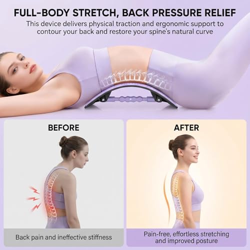 Back Stretcher for Spinal Decompression, Adjustable Lumbar Support Board, 360° Multi-Angle Support, PP+TPR, Extra-Wide, Supports up to 330 lbs