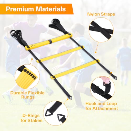 Sportneer Agility Ladder Speed Training Set 12 Rungs 20ft Detachable Exercise Ladders in 2pcs (6 rungs Each) with Ground Stakes for Soccer Football Footwork Training Ladder with Carry Bag