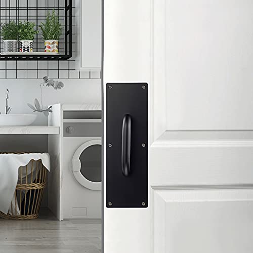 Sumnacon 1 Set 12 Inch Stainess Steel Door Handles - Sturdy Door Pull Push Plates with Screws,Solid Pull Push Handles for Home Office Public,Black - color: Black