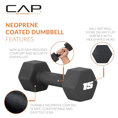 CAP Barbell Neoprene Dumbbell Weights Pairs & Sets | Black - style: 15 lb Pair