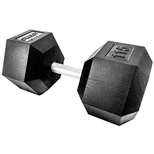 Rep Fitness Rubber Hex Dumbbell(s) - Singles (55LB +) and Pairs (5LB - 50LB) - Low Odor, Fully Knurled Handle - style: 115 LB SINGLE DB