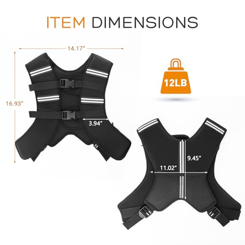 Weighted Vest for Men and Women, Silicone-Iron Fill Even Weight, Adjustable Workout Weight Vest with Reflective Stripes & Phone Pocket, Body Strength Training Gear for Walking Rucking Gym - size: 12 lb