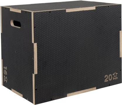 Signature Fitness 16" x 14" x 12" Non-Slip Wooden Plyo Box Jump Exercise Platform, Plyometric Workout Equipment for Home Gym, Training Step Box, Gray - size: 16x20x24"