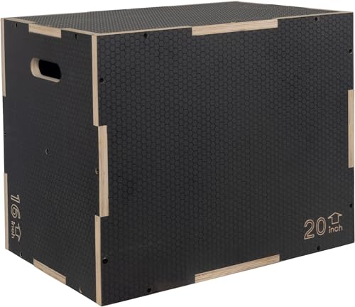 Signature Fitness 16" x 14" x 12" Non-Slip Wooden Plyo Box Jump Exercise Platform, Plyometric Workout Equipment for Home Gym, Training Step Box, Gray - size: 16x20x24"