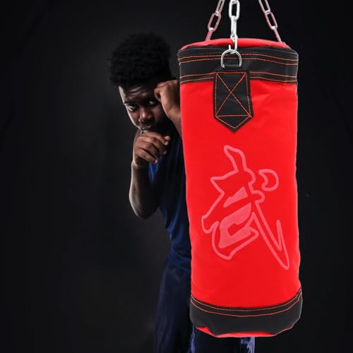 Zerodeko Boxing Sandbag Hanging Empty Fitness Sandbag Thick Red Pu Leather Karate Training Bag for Home Gym Workout and Kickboxing Practice