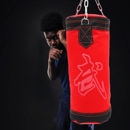 Zerodeko Boxing Sandbag Hanging Empty Fitness Sandbag Thick Red Pu Leather Karate Training Bag for Home Gym Workout and Kickboxing Practice