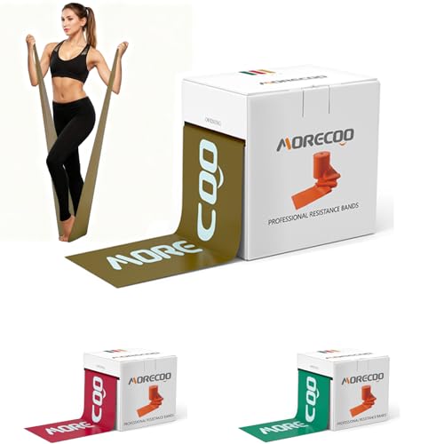 MORECOO Resistance Bands for Physical Therapy & Workout - 25 Yard Natural Latex Exercise Band Roll, Cut-to-Length Elastic Stretch Bands for Rehab, Pilates, Strength Training & Home Gym