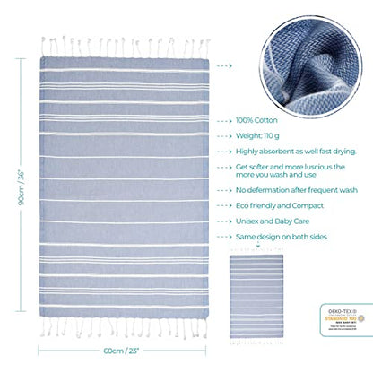 Cacala 100% Turkish Cotton Kitchen Tea Towels, Highly Absorbent Luxury Soft Quick Drying Dish Towel with Hanging Loop for Gym, Yoga, Bath, Sports, Cleaning and Kitchen (23 x 36), Grey Blue - color: Grey Blue