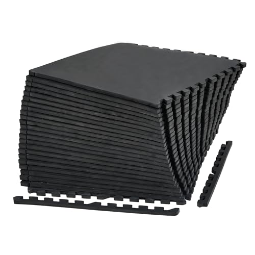 0.56" Thick 96 Sq ft Exercise Mats,24 Tiles Rubber Top 24"X24" Interlocking Puzzle Gym Flooring with High Density EVA Foam for Home Gym & Heavy Weight Workout,Black - color: Black, size: 24"L x 24"W x 0.6"Th