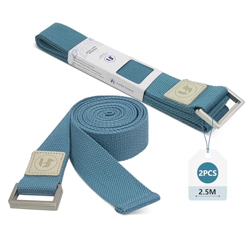 Yoga Straps 1.8M or 2.5M, Durable Cotton Yoga Straps for Stretching, Adjustable Yoga Belt Strap for Yoga, Dance, Gym Workouts - color: Blue, size: 2.5M 2PCS