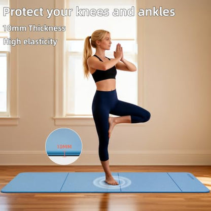 Foldable TPE Yoga Mat Thick 10mm,75" x40"Extra Large Exercise Mats - color: Blue