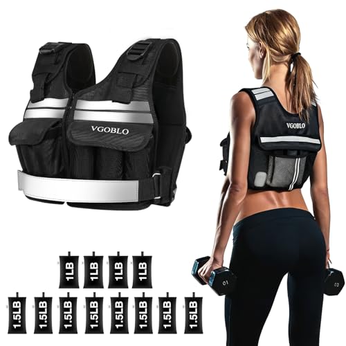 Adjustable Weighted Vest for Women Men, 2-18 lbs Strength Training Weight Vest with adjustable weights 12 Sandbags, Zipper Womens Weighted Vest Washable with Reflective for Walking Running Gym