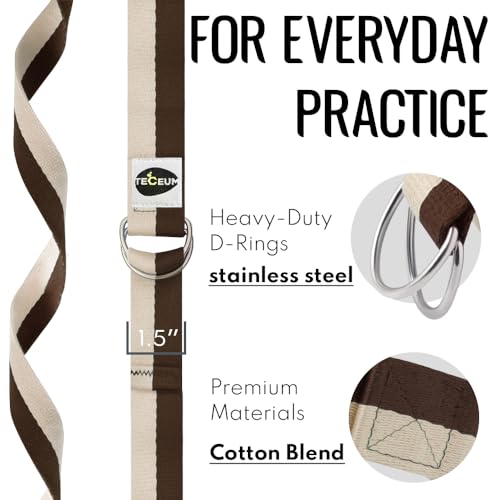 TECEUM 2 IN 1 Yoga & Mat Strap for Stretching – Cotton – 6/8/10 ft - color: Brown Beige, size: 10 ft