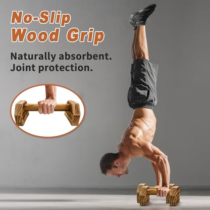 Wooden Parallettes 2 PCS Push Up Stand For Floor Calisthenics Bars Home, Handles Handstand Blocks Beech & Pine Wood Pushup Non-Slip Base Parallel Exercise Equipment For MenTrainers