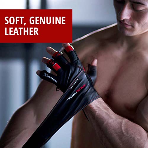 Weightlifting Gloves for Gym Fitness Crossfit Bodybuilding - Workout Gloves for Men & Women - Dominator Leather Crossfit Cross Training Gloves Wrist Strap Wrap - Best Weight Lifting Gloves with Wrist Support for Heavy Lifting - 1 Year Replacement Warranty