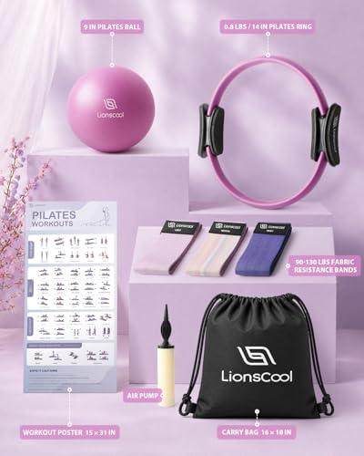 Pilates Ring Set – 14" Anti-Deformation Magic Circle with Padded Handles, Mini Ball, Resistance Bands, Guide & Bag
