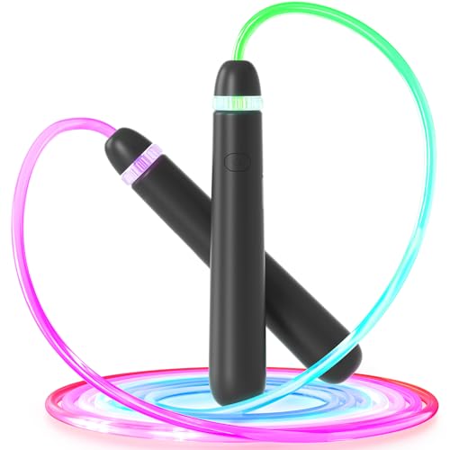 LED Light Up Jump Rope for Kids and Adult, Adjustable Glowing Skipping Rope for Boys and Girls, Colorful Luminous Jumping Rope for Fitness and Workout - color: Black