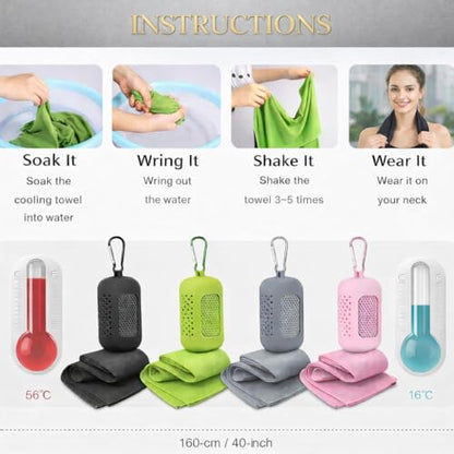 Cooling Towel with Clip Case – Quick-Dry Neck Wrap for Sports, Beach Tote Bags, Gym, Travel & Outdoor Heat - color: Black