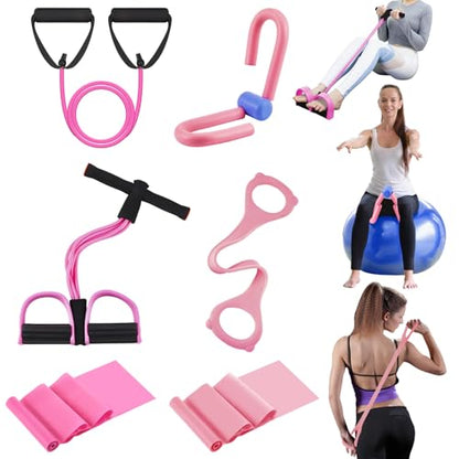 6 Pcs Fitness Resistance Exercise Bands 6 Tube Pedal Puller Resistance Band Set for Women Weight Loss Thigh Training Workout Equipment Elastic Arms Abdomen Shoulder Waist Leg Beginners Yoga
