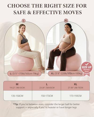 Trideer Pregnancy Birthing Ball, 1.7mm Extra Thick Yoga Ball for Maternity, Labor, Physio, Recovery, Exercise Guide & Daily Comfort Tips for All Trimesters, 1000LB Anti-Burst Non-Slip Stability Ball