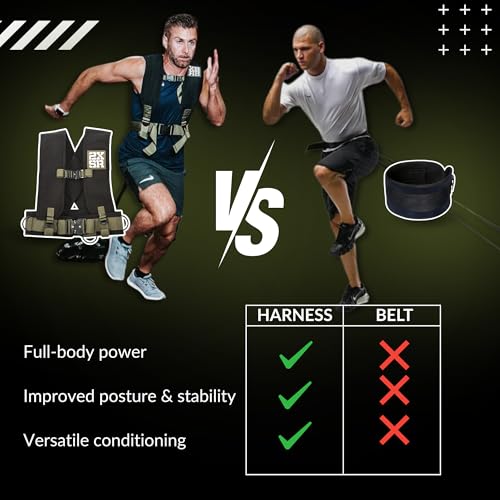 Pull Sled Harness with Drag Strap for Fitness Strength Training, Full Body Workout, Conditioning One Size Fits Most, Heavy Duty Military Grade Materials, Metal Buckles Pulling Up to 1000LBS