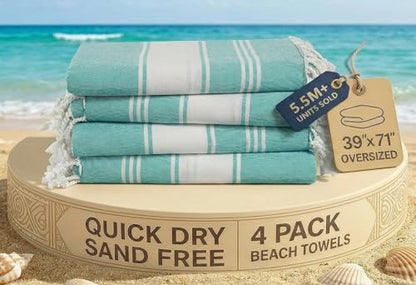 LANE LINEN Oversized Beach Towel, Beach Towels 4 Pack, Soft - Hunter Green - color: 23: Hunter Green, size: Pack of 4