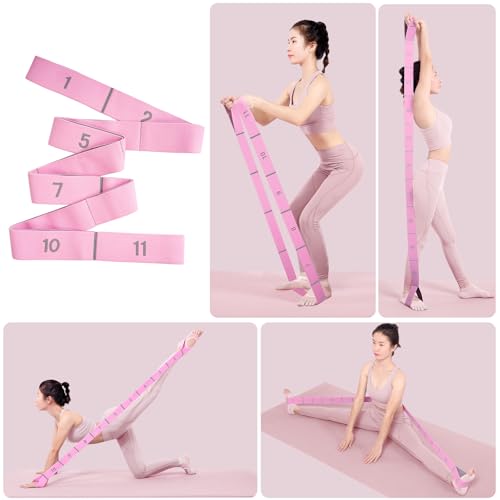 Glute Bands and Stretch Strap Set, Booty Band with 11 Loop Stretch Band for Women, Pilates, Yoga, Leg and Glute Workout, Flexibility Training and Home Exercise - color: Pink