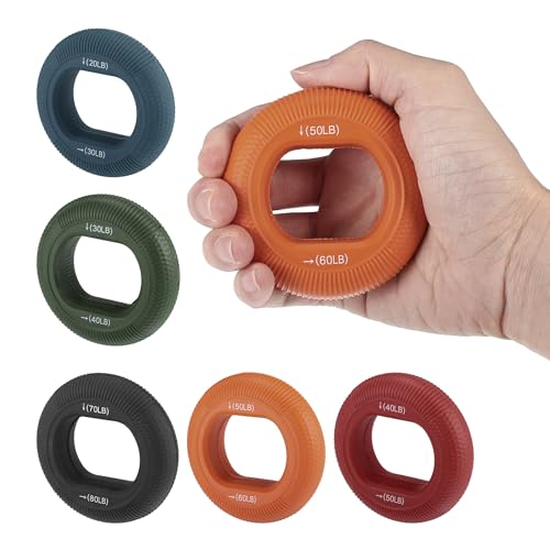 Hand Grip Strengthener, Fingers Exerciser - Silicone Rings for Muscle Training Sports Rock Climbing Finger Rehabilitation,6 Resistance Levels - color: Orange(50/60LB)