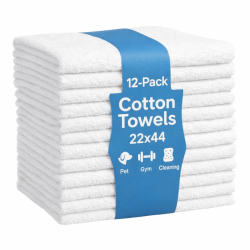 White Cotton Bath Towels 12-Pack (22x44), Lightweight Quick-Dry Gym & Pool - color: White-12 Pcs, size: 22X44