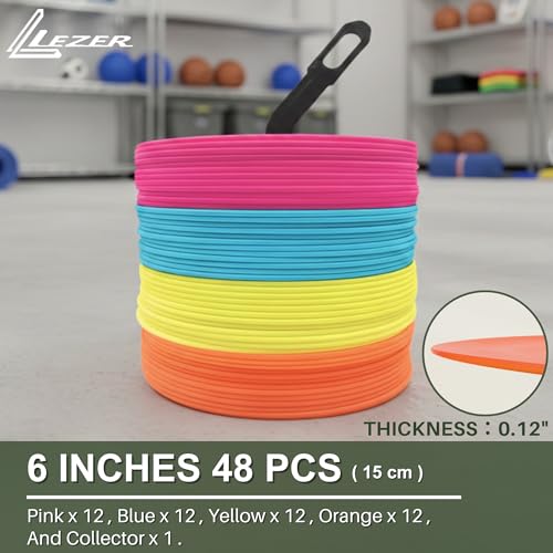 LEZER 6 Inch 8 Inch Flat Cones, Spot Markers, Soccer Cones, Field Court Markers, Sit Spots, Flat Discs, Soccer Training Equipment, Agility Practice, Football, Made in Taiwan