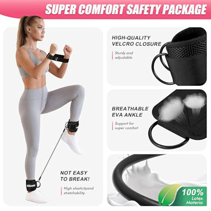 Ankle Resistance Bands with Cuffs, Resistance Bands Set for Working Out, Leg and Glute Exercise Bands – Home Gym Workout Equipment for Women, Booty Building, Pilates, Rehab, Physical Therapy