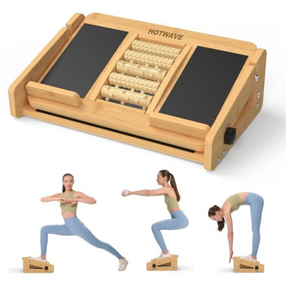 Slant Board for Calf Stretching with Foot Massage Roller, Calf Stretcher Slant Board for Exercise, Portable Adjustable Bamboo Incline Slantboard for Ankle Knees Leg Physical Therapy Equipment