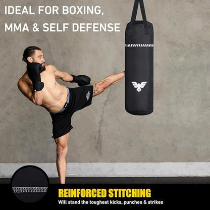 Elite Sports Boxing Bag 4 FT – Heavy Duty Canvas Punching Bag with Straps for Boxing, Training, MMA, Muay Thai, Kickboxing, Martial Arts & Fitness – UNFILLED Heavy Bag