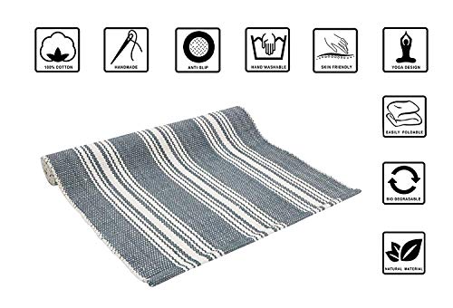 Hand Woven 100% Cotton Yoga Mat- Thick Handloom Made in India- for Gym Floor Exercise - Runner for Bedroom