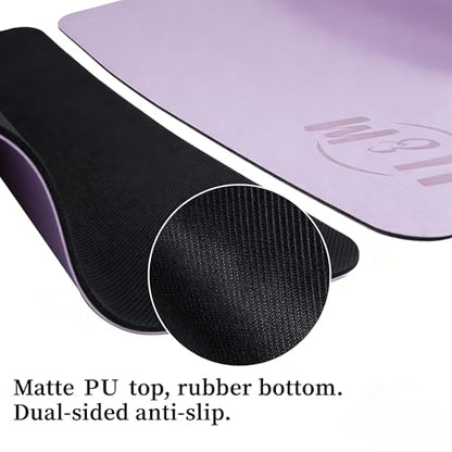 U&M Professional Non Slip PU Yoga Mat with Carrying Strap & Alignment Line, 72"x27" Extra Wide 0.2" Thick Exercise Mat for Home Gym | Sweatproof High Density | Anti-tear | Textured Surface | Natural Rubber Bottom Workout Mat for Women & Men Yoga Pilates F