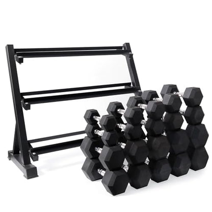 RitFit Rubber Coated Hex Dumbbell Set with Rack, 5-780LB for Home Gym Strength Training, Anti-Slip Knurled Handle, Hexagon Anti-Roll, Heavy-Duty Storage Rack - style: 650LB Set (10-55LB）