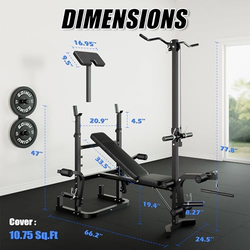 Z3 900LBS Olympic Weight Bench Set with Leg Extension, 9 in 1 Workout Press with Preacher Curl Pad and LAT Pulldown, Strength Training Bench for Home Gym - color: Black