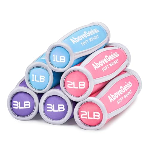 AboveGenius Hand Weights for Women Men, 6pc Soft Dumbbell Set (1lb 2lb 3lb 4lb) Walking Weights with Hand Straps, Comfortable Iron Sand Filled Dumbbells for At Home Workout, Running, Yoga, Pilates, Physical Therapy, 12lbs/18lbs Total