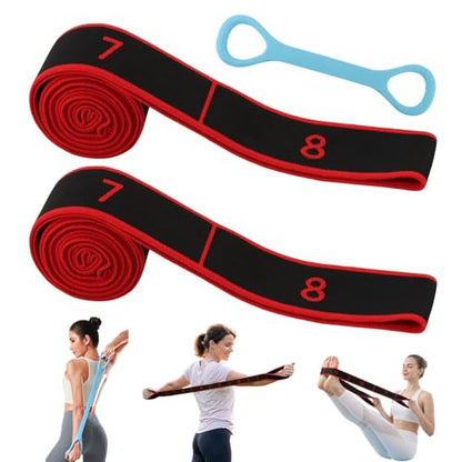 8-Section Elastic Training Band, 3 PCS Elastic Yoga Stretching Strap, Professional Resistance Bands, Exercise Bands Set for Pilates, Rehabilitation and Yoga
