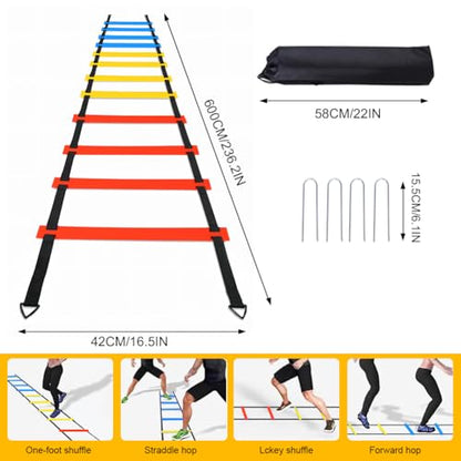 Soccer Speed Agility Training Set - 20FT Agility Ladder 12/16 Sports Cones and Soccer Kick Trainer Football Training Equipment Footwork Drills for Youth and Adults