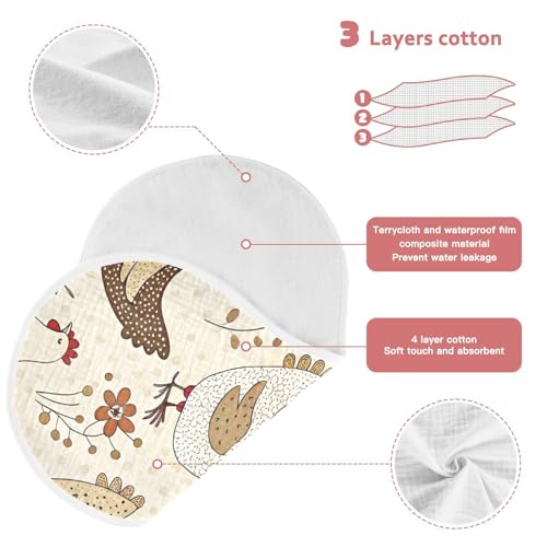 Netural Hens Muslin Burp Cloths 1 Pack - Extra Large 22"x11", 4-Layer Soft Absorbent Cotton, Waterproof Backing, Baby Drool Rags for Newborn